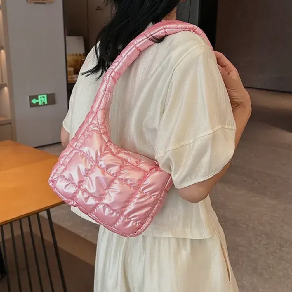 Metallic Pink Puffer Shoulder Bag
